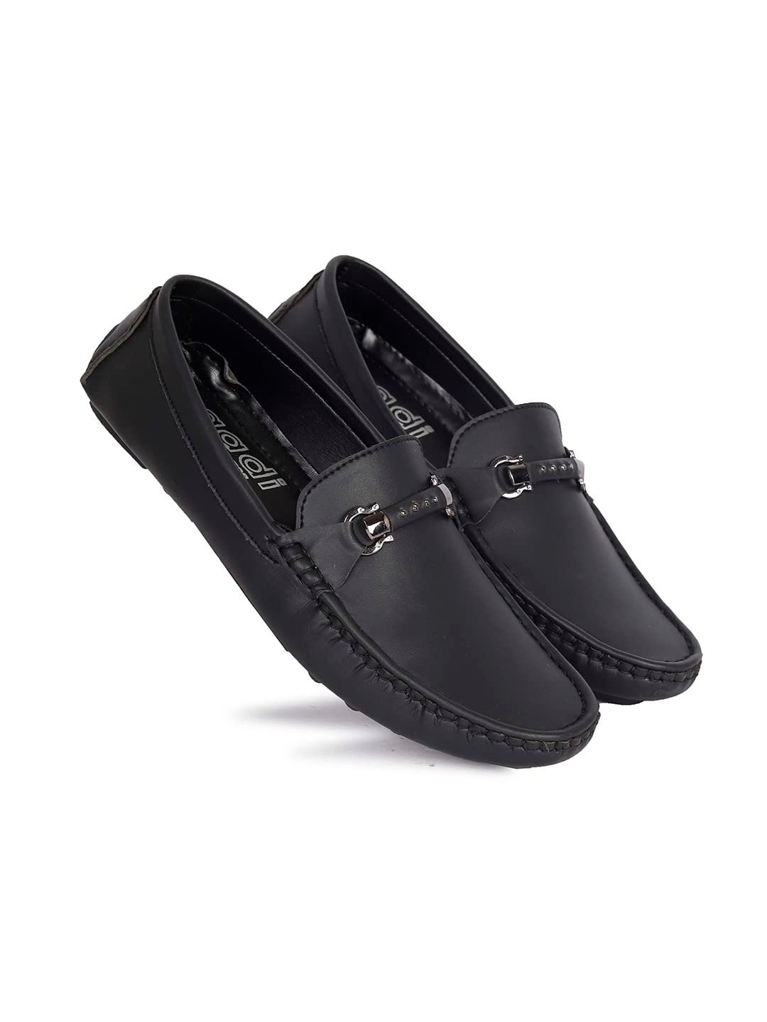 AADI Men's Black Synthetic Leather Outdoor Loafer Shoes
