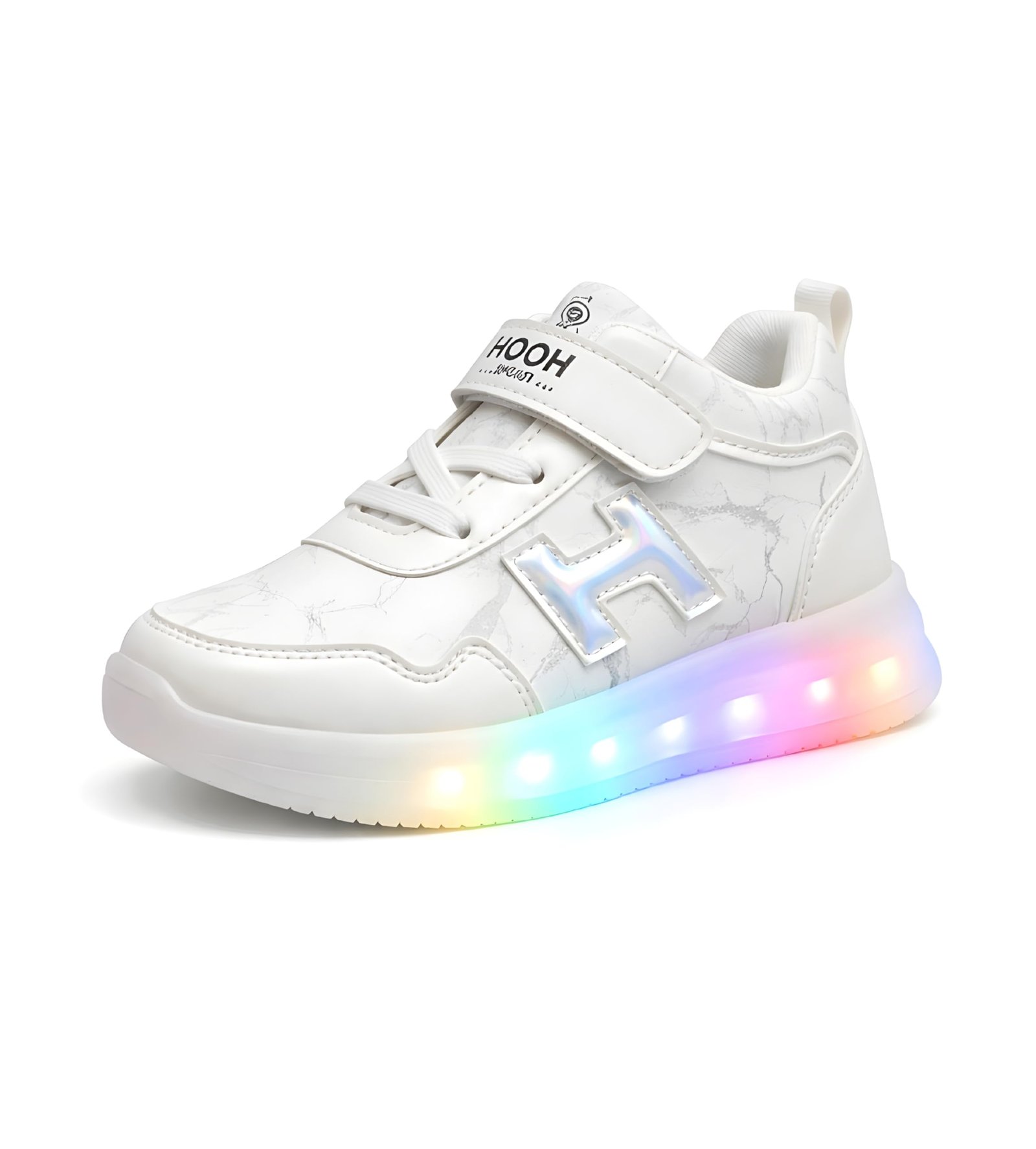 HOOH Kids LED Light Up Shoes, Pink, Hook and Loop Closure, Fashion Sneakers with Multicolor Lights (White, UK Footwear Size System, Toddler, Age Range, Medium, 18 Months, 24 Months)