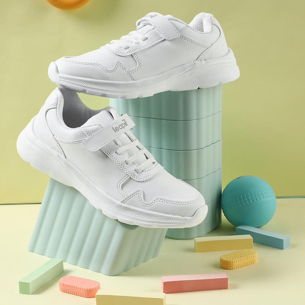 Liberty Leap7x SCHLPRO-3 Uniform School Shoes for Kids with EVA Sole | PU Upper Quick-Wear Velcro Closure | Stylish & Lightweight | Comfortable Footbed | Memory Foam Insole (White - 12C UK)