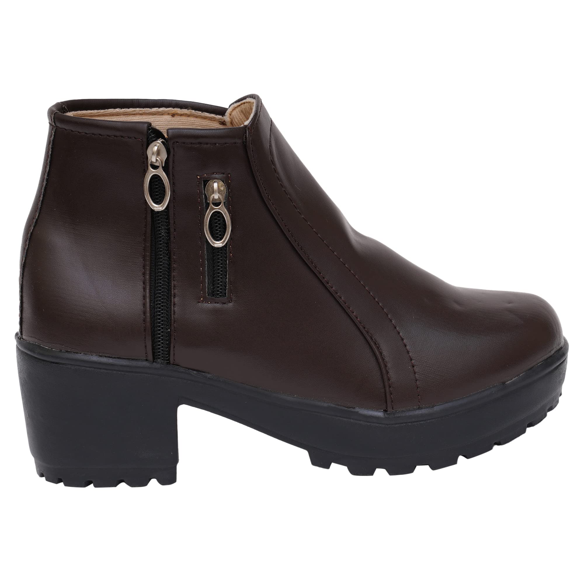 XE Looks 100% Vegan Leather Women's Brown Ankle Boots | Zipper Closure with Block Heel | Comfortable & Durable Faux Leather Boots For Girls & Women