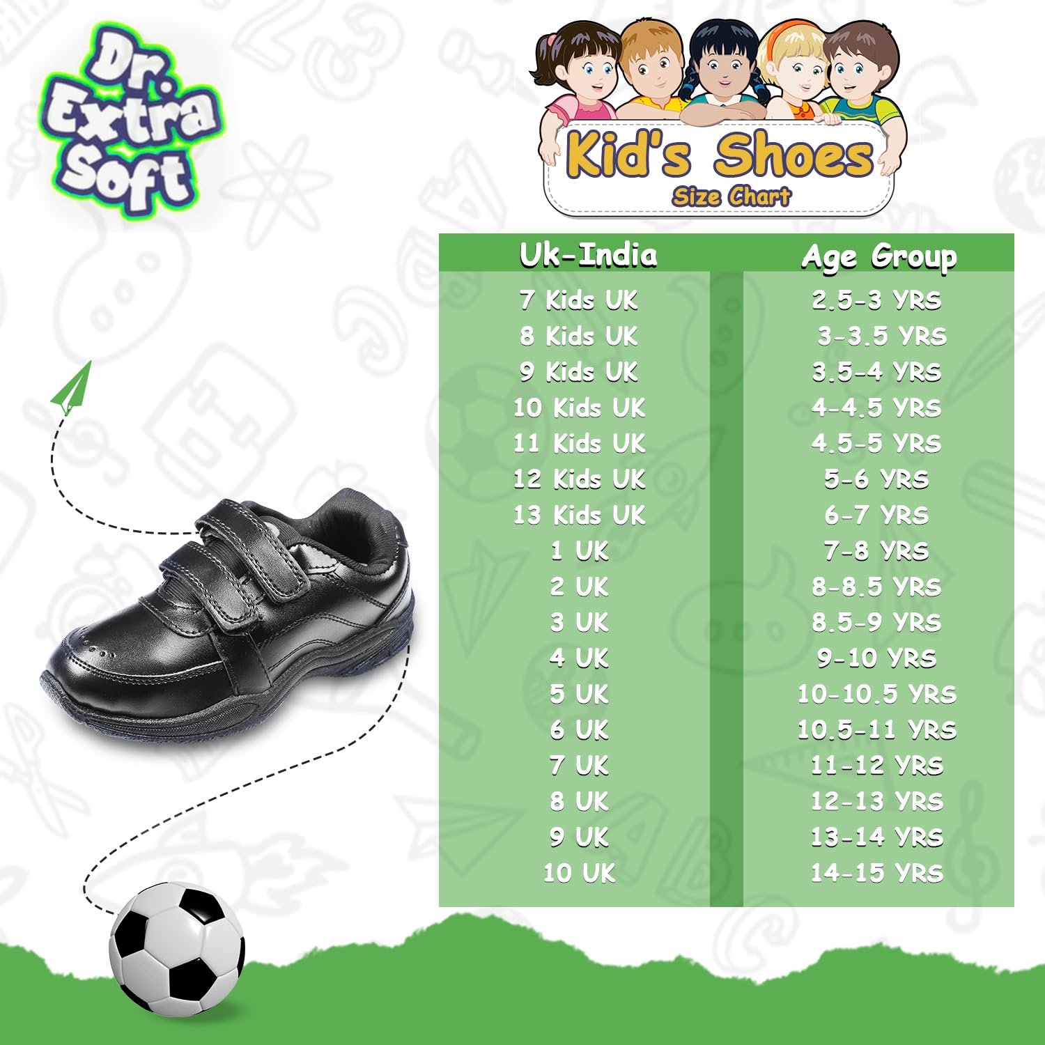 DOCTOR EXTRA SOFT Unisex-Kids Black & White Shoes with Memory Foam Cushion & Anti-Bacterial Technology| Ideal for School,Formal,Casual,Uniform,Running| Comfort & Durable Boys & Girls New-D-3001