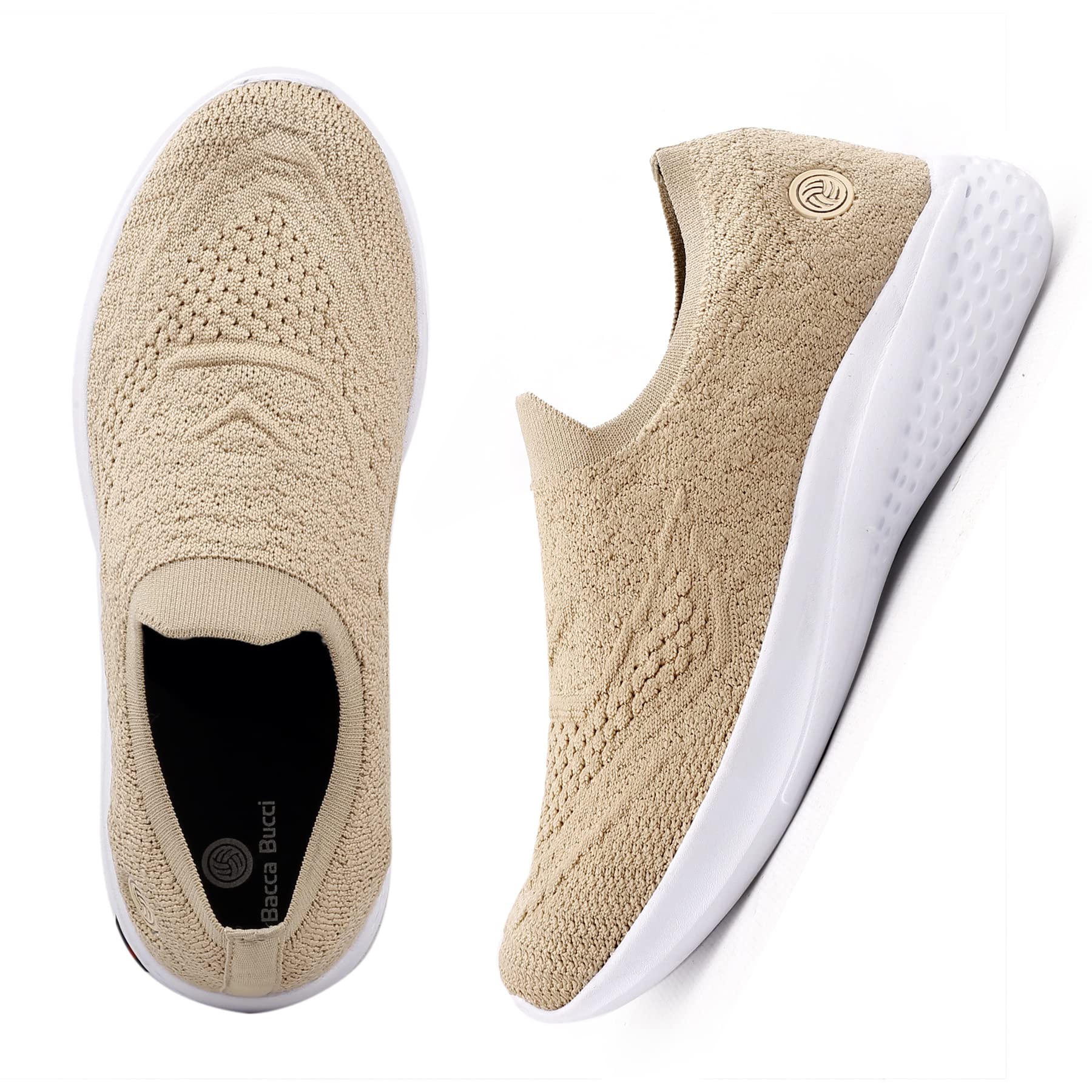 Bacca Bucci® Walker Slip On Sneakers for Women Lightweight Walking Shoes Comfortable Breathable Mesh Sports Shoes | Beige, Size UK41