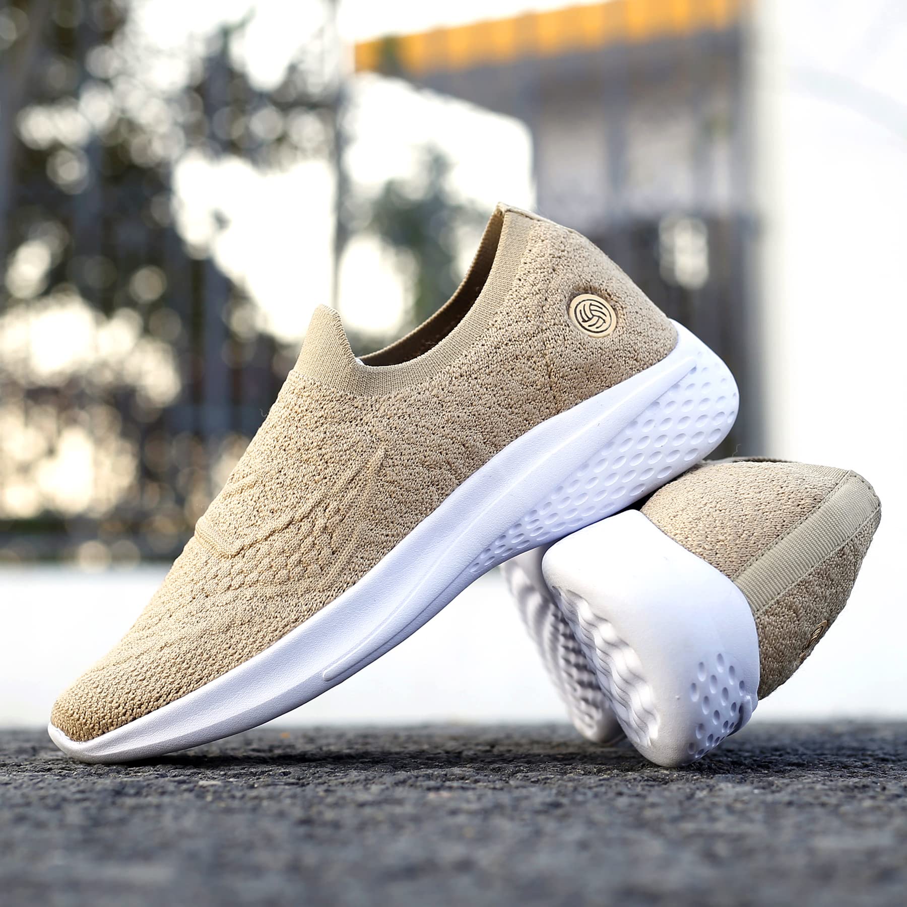 Bacca Bucci® Walker Slip On Sneakers for Women Lightweight Walking Shoes Comfortable Breathable Mesh Sports Shoes | Beige, Size UK41
