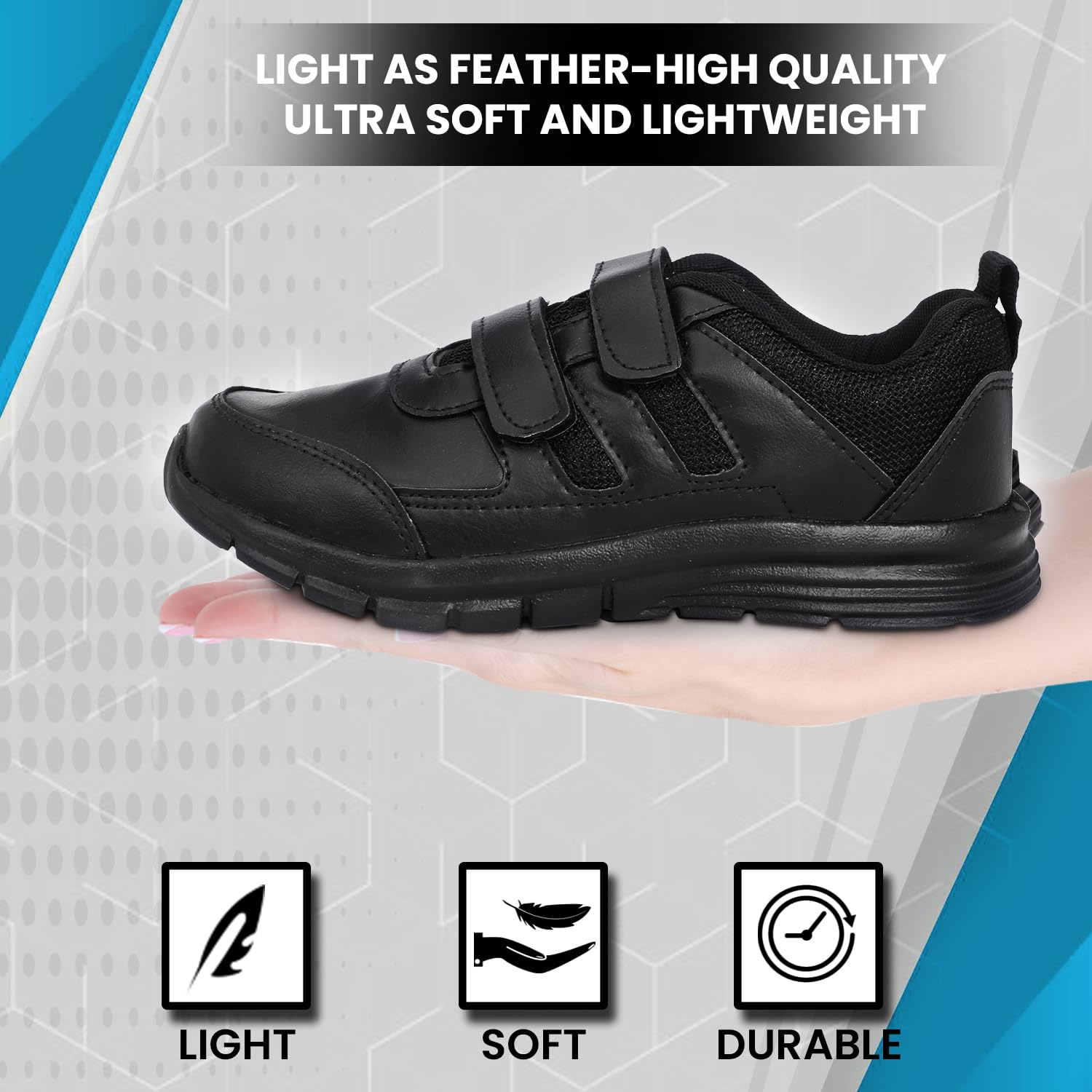 Lightweight EVA Unisex-Child/Kids/Adults Black & White School Uniform Shoe with Memory Foam Cushion & Adjustable Hook Loop| Formal,Casual,Running|Comfortable | Anti-Skid D-3005