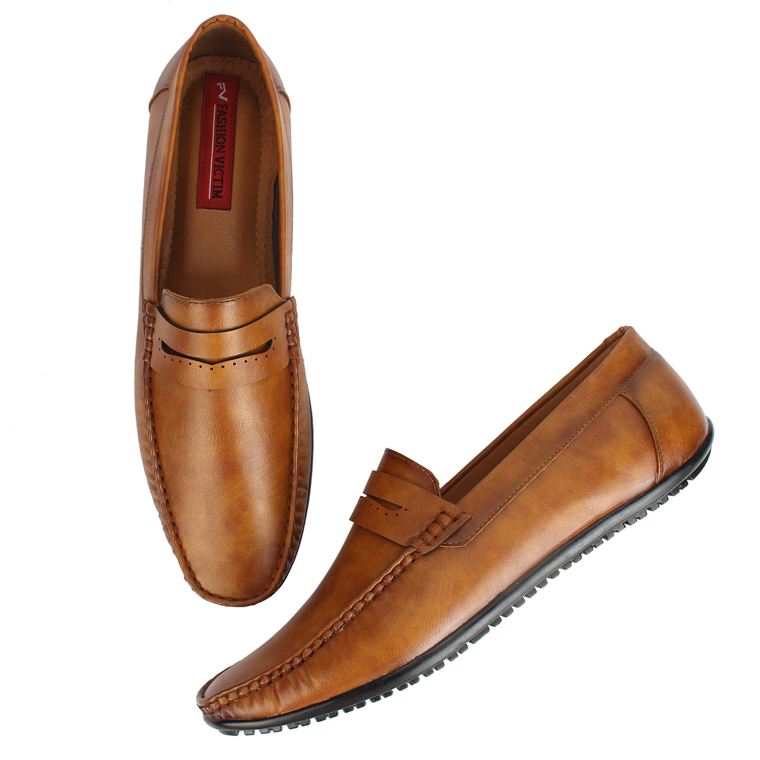 Men's fv_0055 Synthetic Leather Loafer Shoes - 6 UK Tan