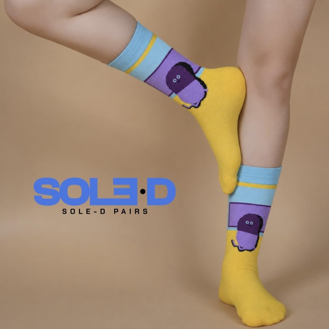 Sole-D Pairs Unisex Crew Socks, Pack of 5, Multicolour, Funky Prints