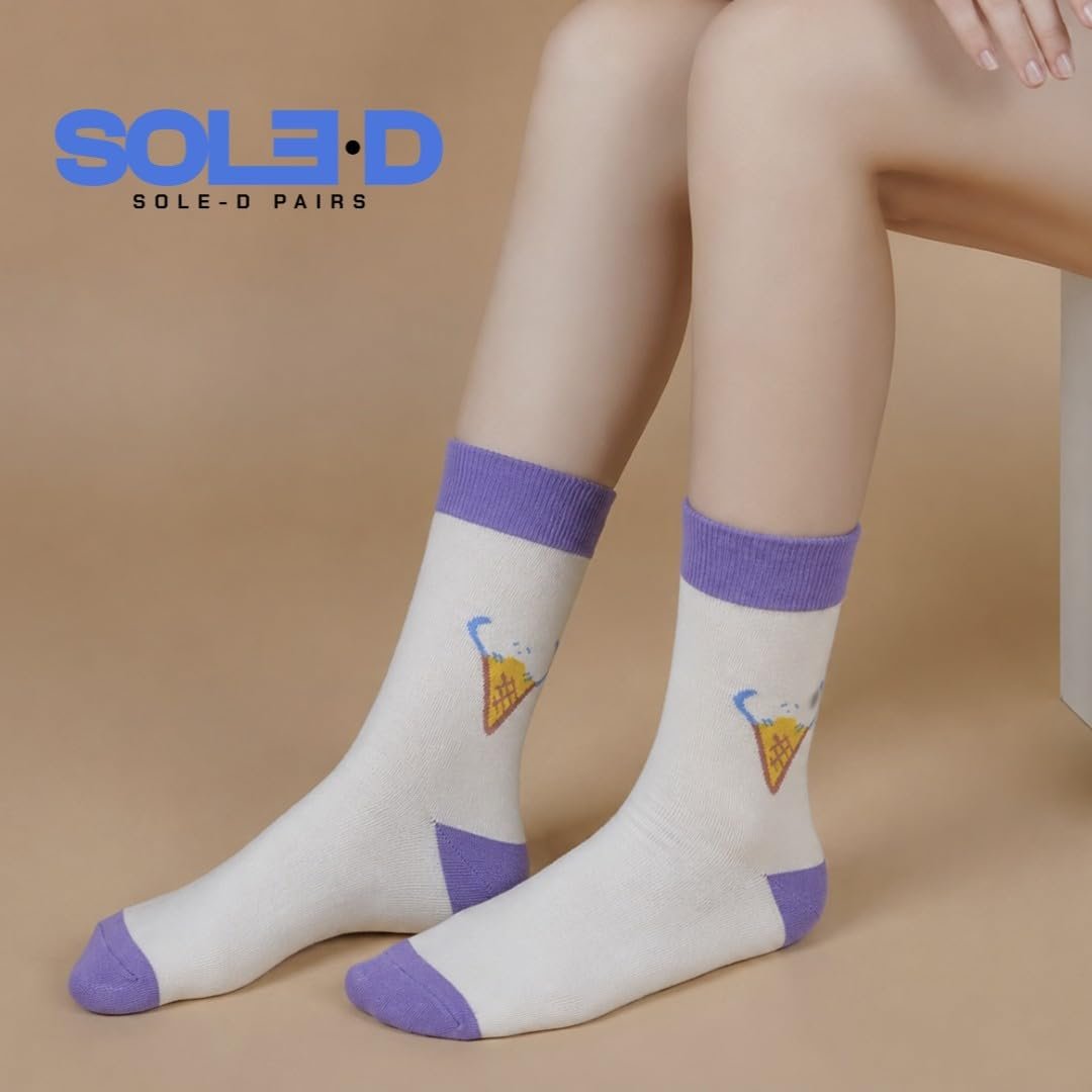 Sole-D Pairs Unisex Crew Socks, Pack of 5, Multicolour, Funky Prints