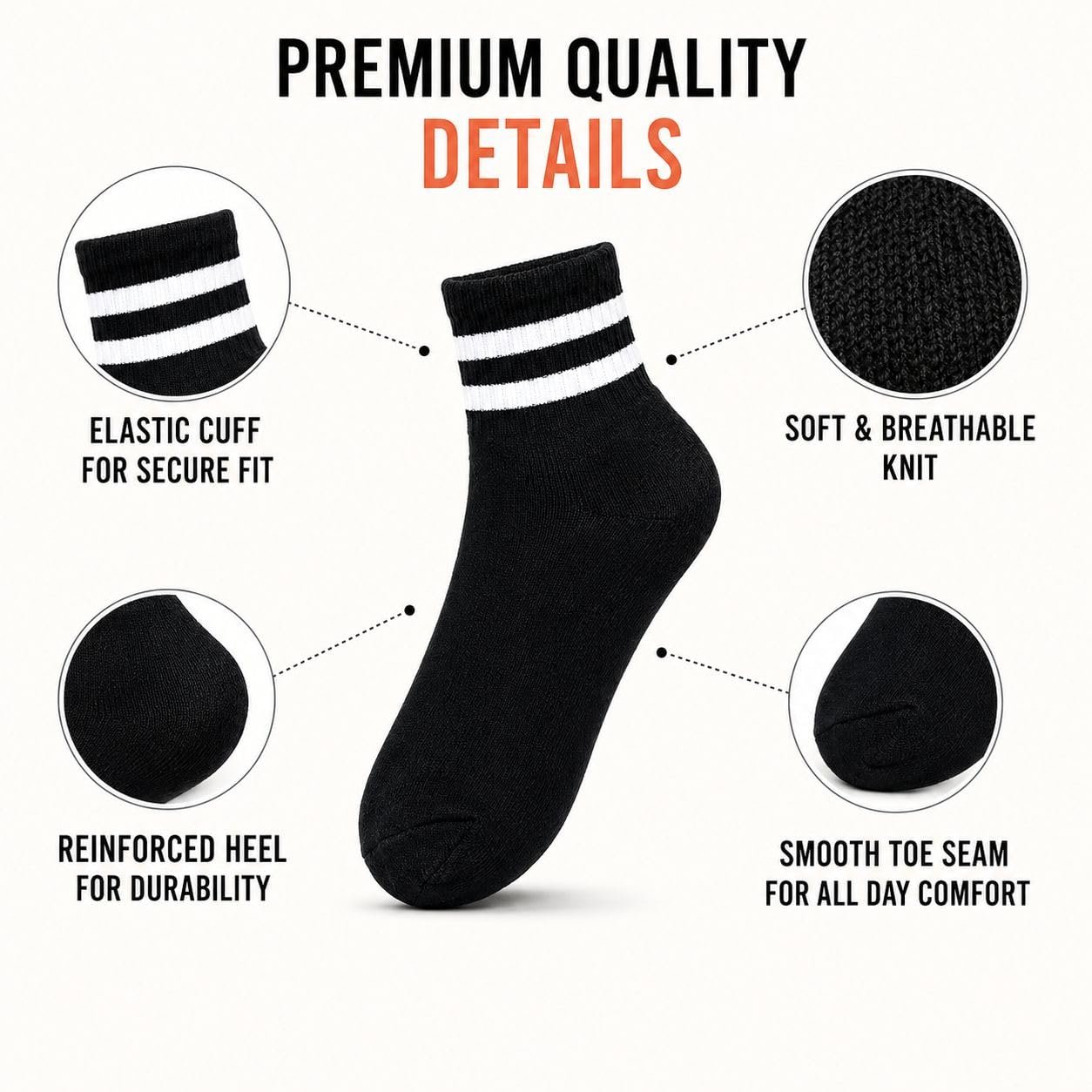 Unisex Crew Socks Pack of 5 | Striped Cotton Sports Socks for Men & Women | Mid Calf Athletic Socks for Running, Gym, Tennis, Basketball, Casual Wear